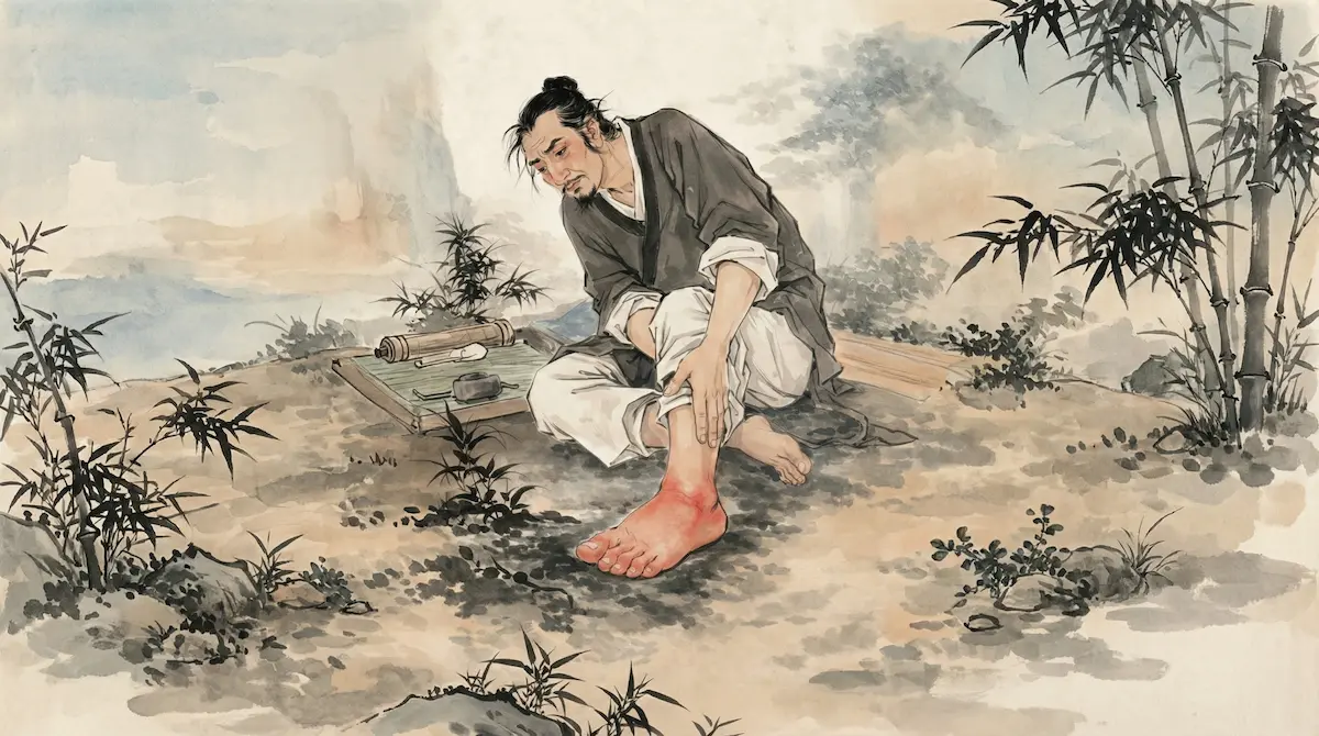 Minh họa người đàn ông đau mạch máu, liên hệ các dấu hiệu cơ thể cảnh báo sức khỏe theo Đông Tây y