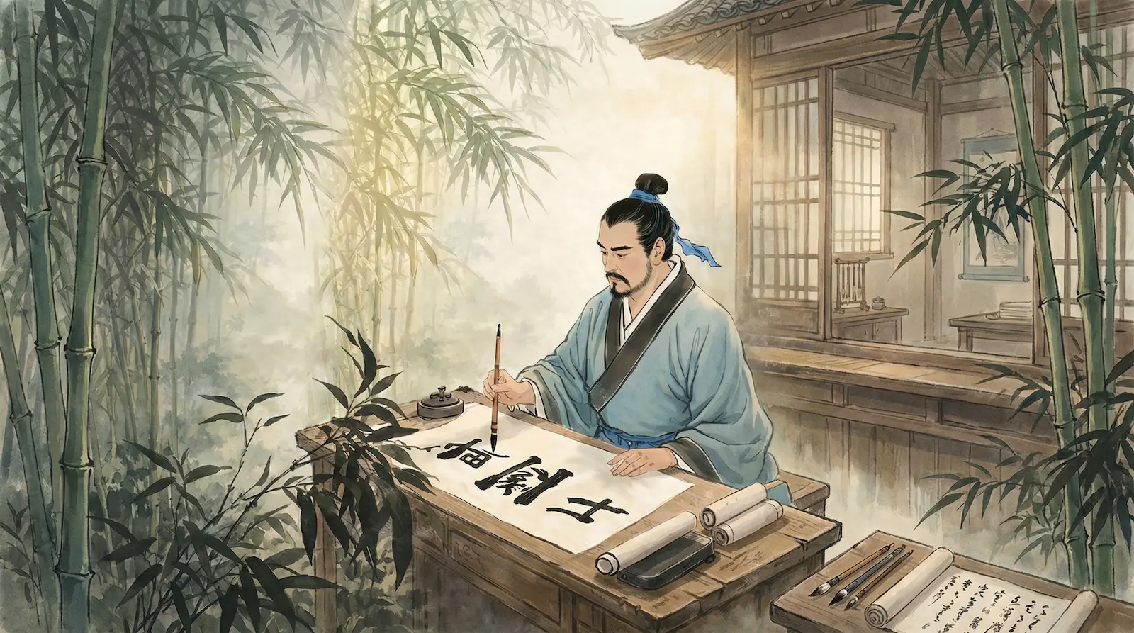 Minh họa 10 khâu quyết dưỡng sinh theo Đông y với hình ảnh học giả cổ